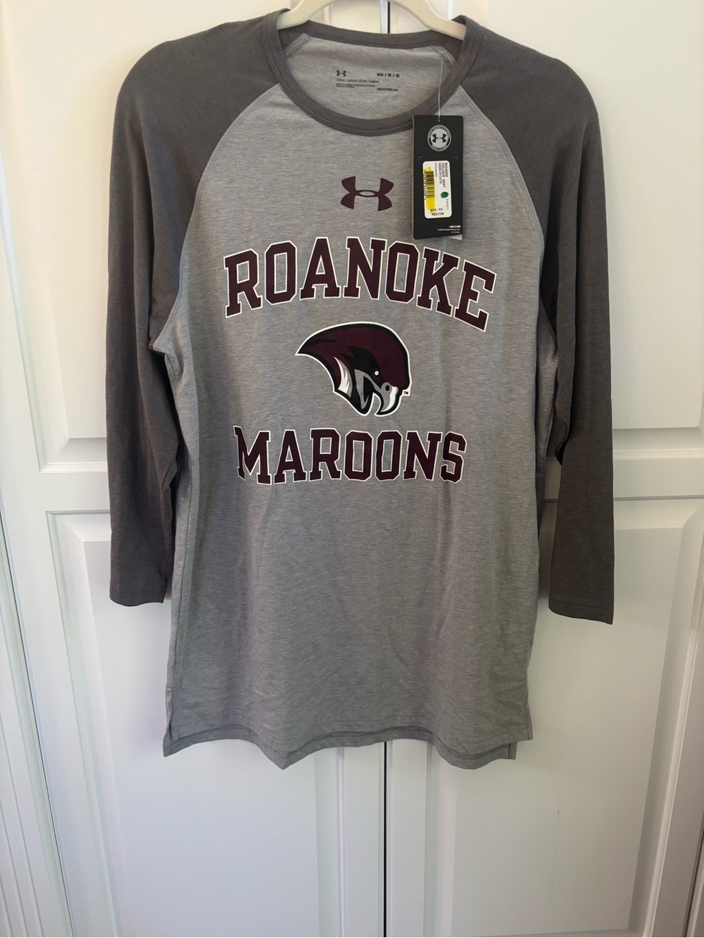 Under Armour Gray Crewneck Tee with Roanoke College Maroons Logo